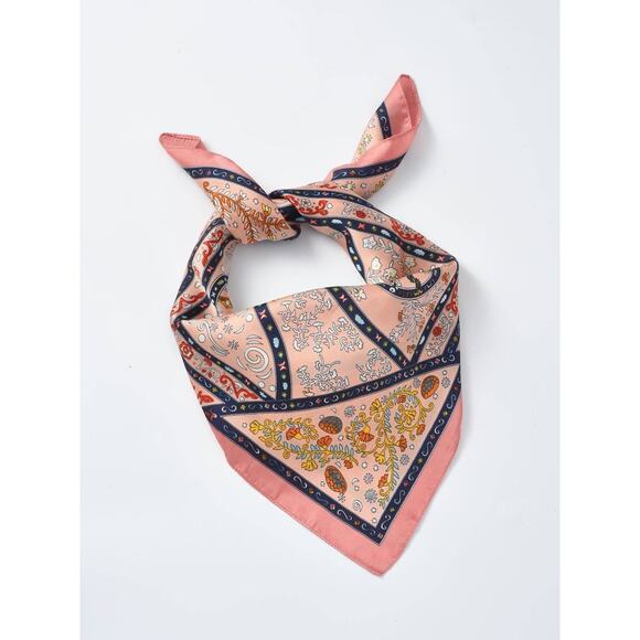 Vintage Look Pattern Printed Square Scarf Pink - Picture 3 of 8